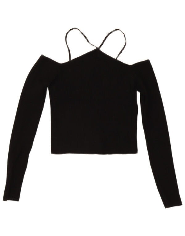 Langärmliges, schulterfreies Crop-Top von Zara für Damen, UK 12, Mittelschwarz, Viskose