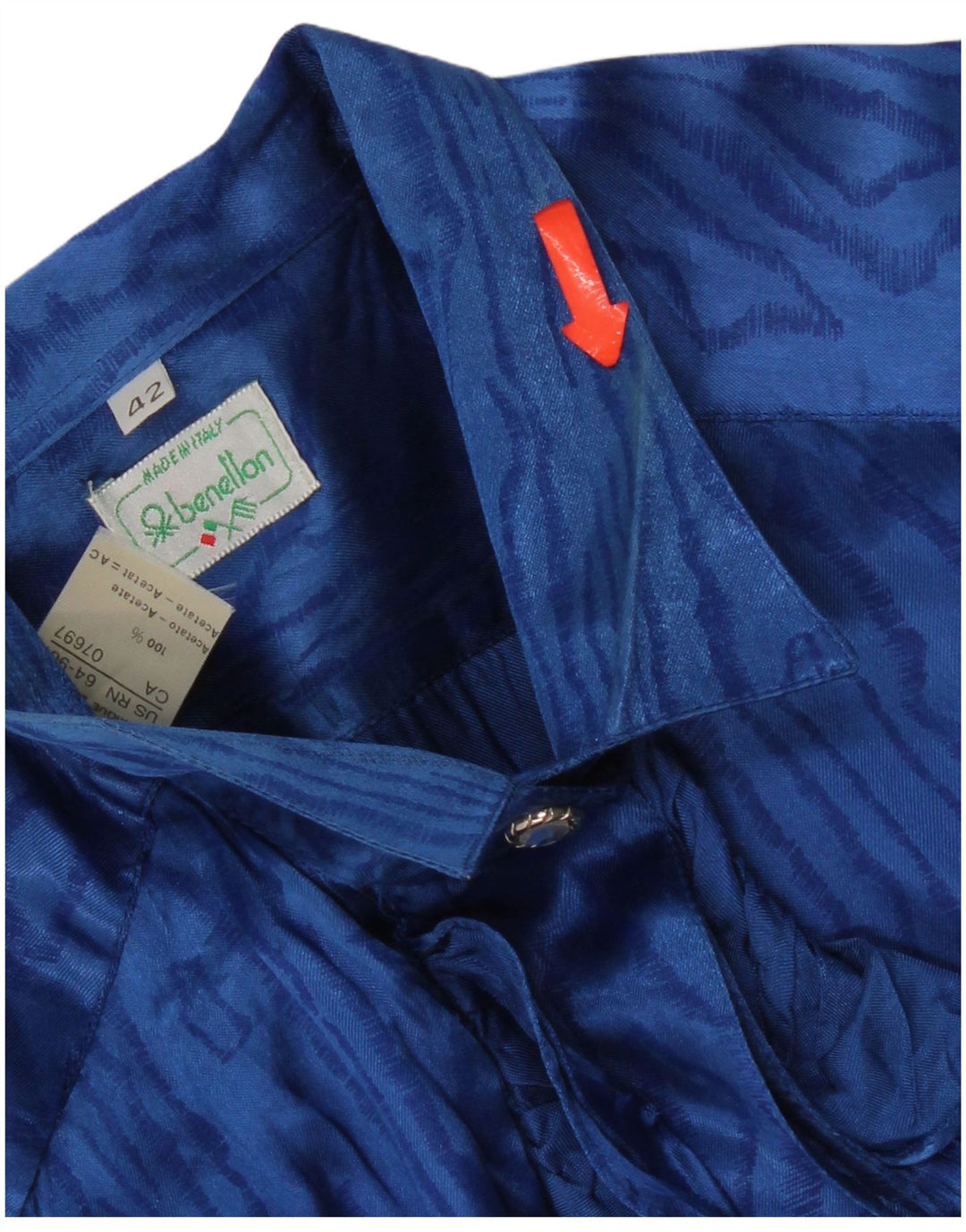 Benetton Damen-Hemdbluse mit abstraktem Muster IT 42 Mittelblau