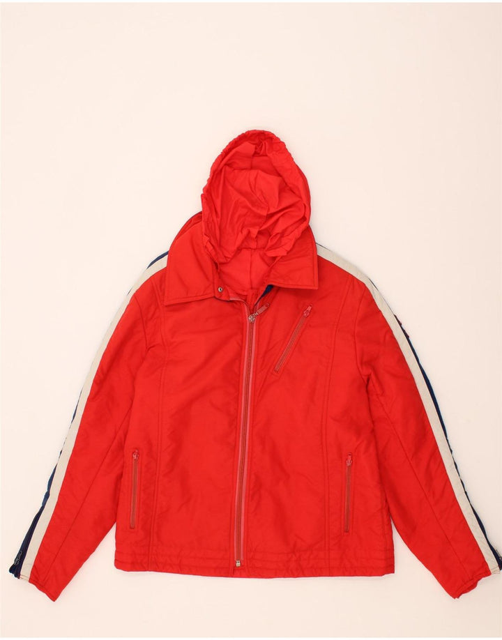 ELHO Mens Hooded Windbreaker Jacket UK 40 Large Red Colourblock Polyamide Vintage Elho and Second-Hand Elho from Messina Hembry 