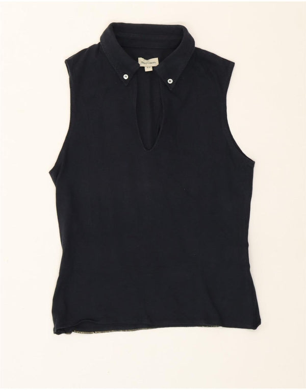 Henry s Womens Crop Sleeveless Polo Shirt IT 42 Medium Navy Blue