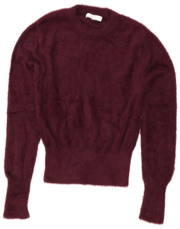 Zara Damen-Pullover mit Rundhalsausschnitt, Gr. 10, klein, burgunderfarbenes Nylon