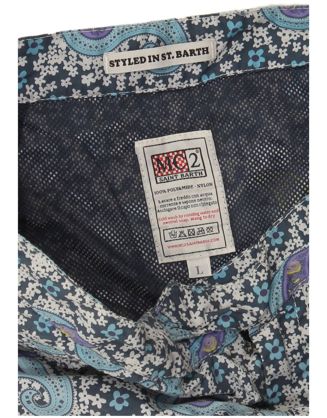 MC2 SAINT BARTH Herren-Badeshorts, groß, blaues Paisley-Polyamid