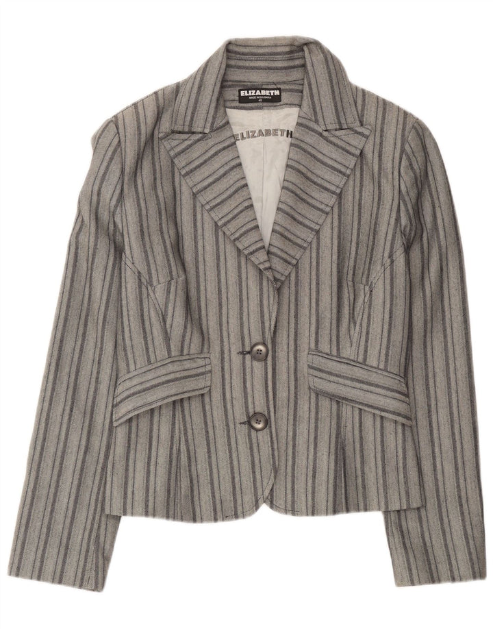 Vintage Damen 2-Knopf-Blazerjacke EU 46 XL Grau gestreift