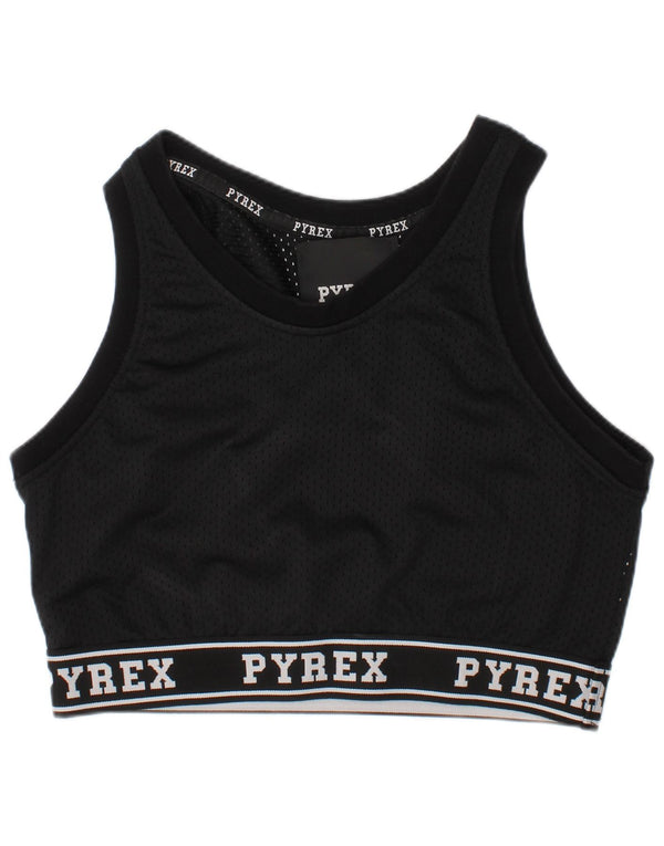 Pyrex Damen Grafik Sport-BH Weste Top Small Schwarz Baumwolle Sport