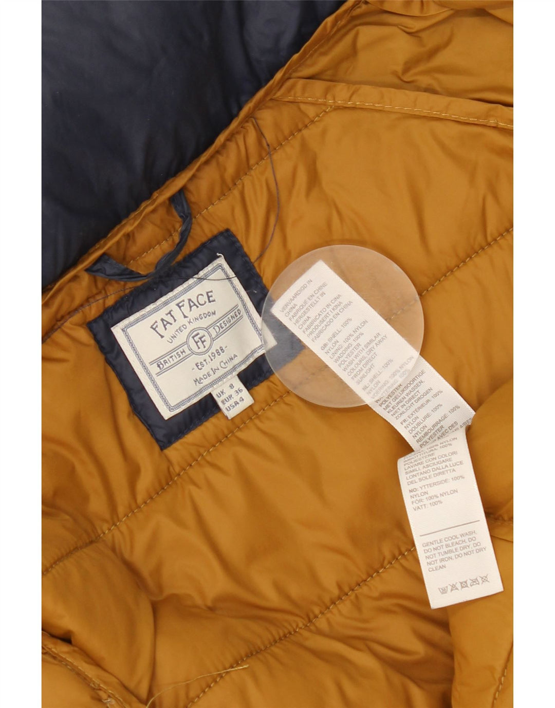 Fat Face Wattierte Damenjacke mit Kapuze, Größe S, Marineblau, Nylon