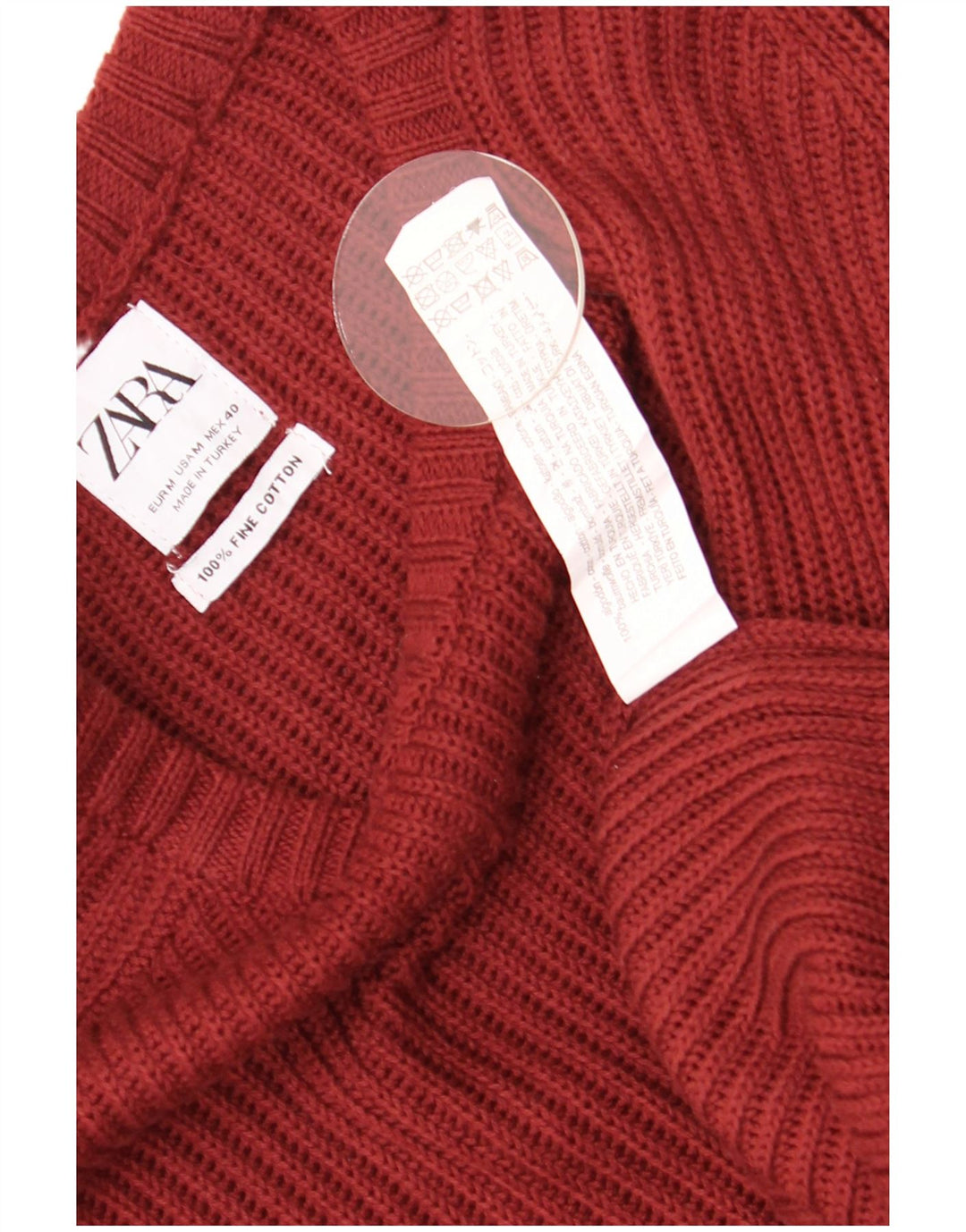 Zara Herren-Pullover mit U-Boot-Ausschnitt, mittelgroße burgunderfarbene Baumwolle