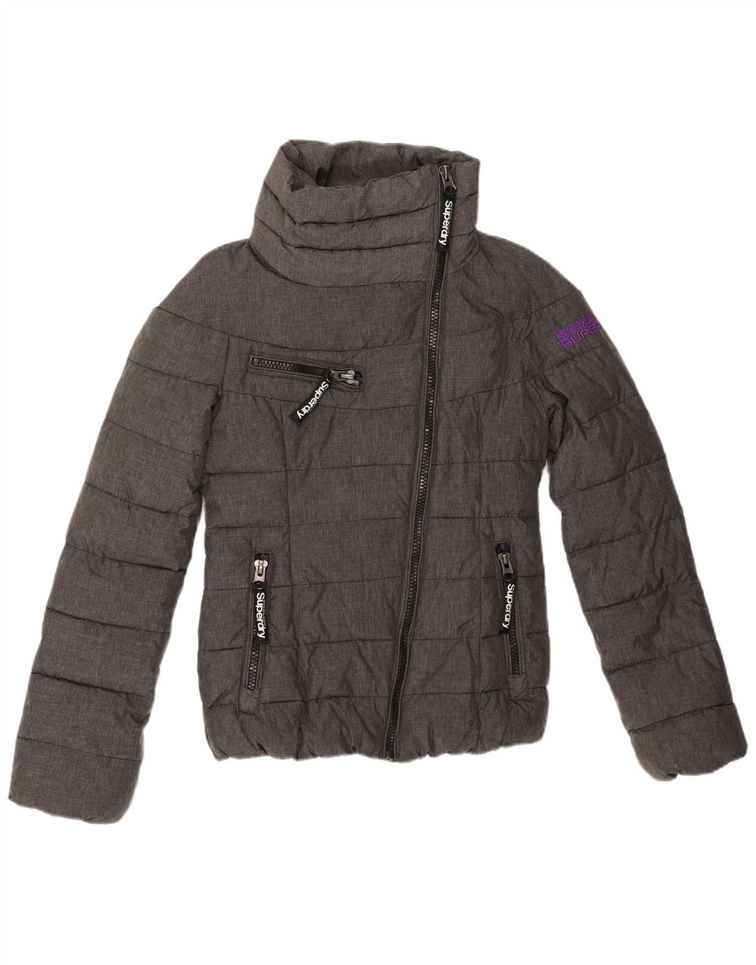 Superdry Damen Grafik wattierte Jacke UK 6 XS Grau Polyester