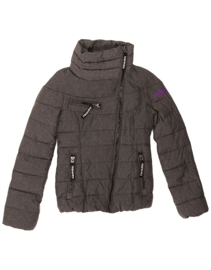 Superdry Damen Grafik wattierte Jacke UK 6 XS Grau Polyester