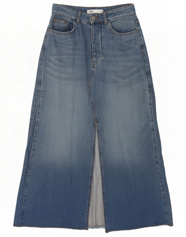 Zara Damen Maxi-Jeansrock, Größe S, W26, Blau