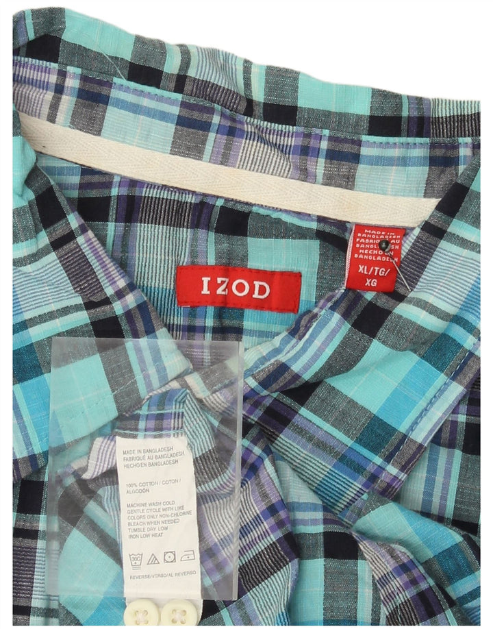 Izod Herren Kurzarmhemd XL Türkis kariert Baumwolle