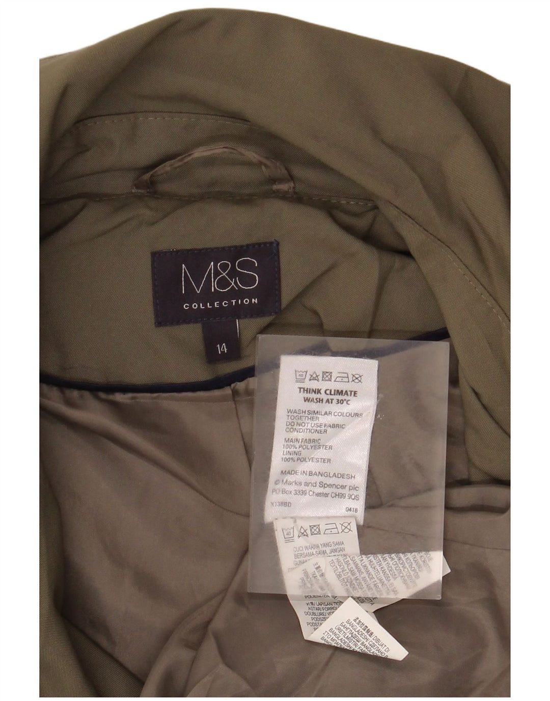 Marks & Spencer Damen Trenchcoat UK 14 Large Khaki Polyester
