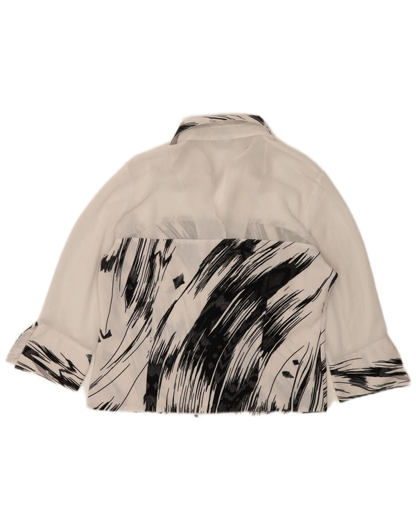 Vintage Damen 3/4-Ärmel-Hemdbluse IT 42 Mittelweiß gestreiftes Polyester