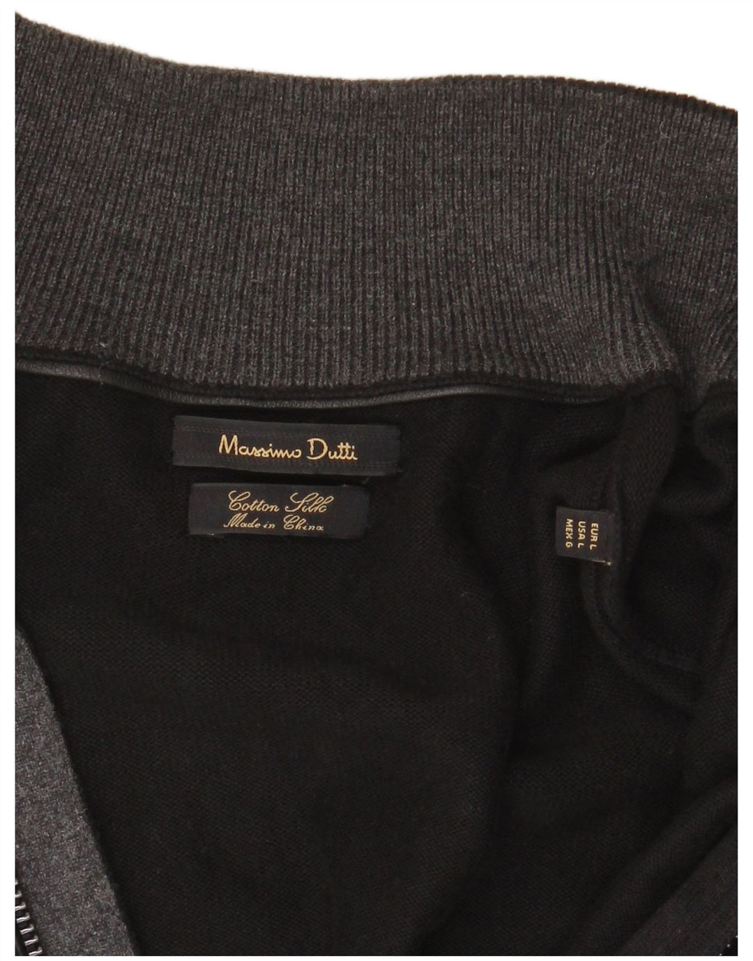 Massimo Dutti Herren-Cardigan mit durchgehendem Reißverschluss, groß, aus schwarzer Baumwolle