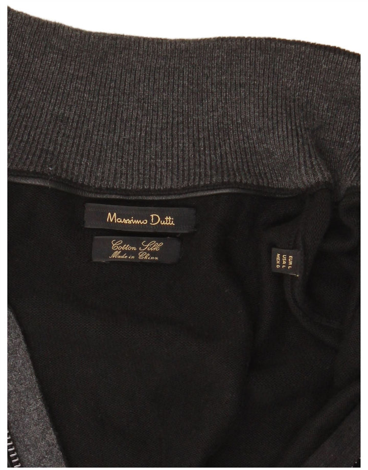 Massimo Dutti Herren-Cardigan mit durchgehendem Reißverschluss, groß, aus schwarzer Baumwolle