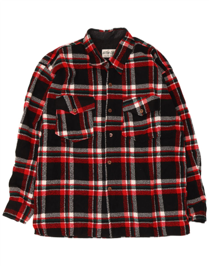 Vintage Herren Flanellhemd 2XL Schwarz kariertes Polyester