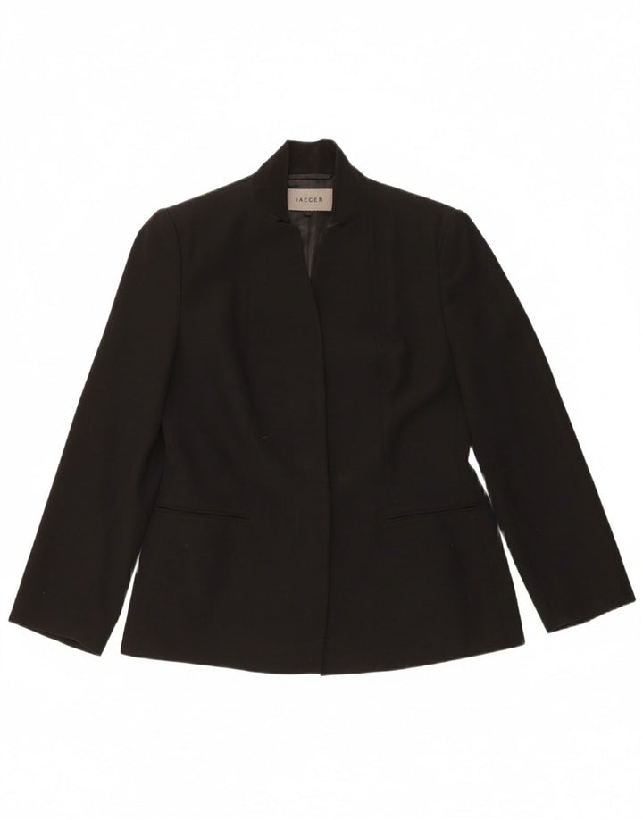 JAEGER Womens Open Blazer Jacket UK 12 Medium Black Acetate