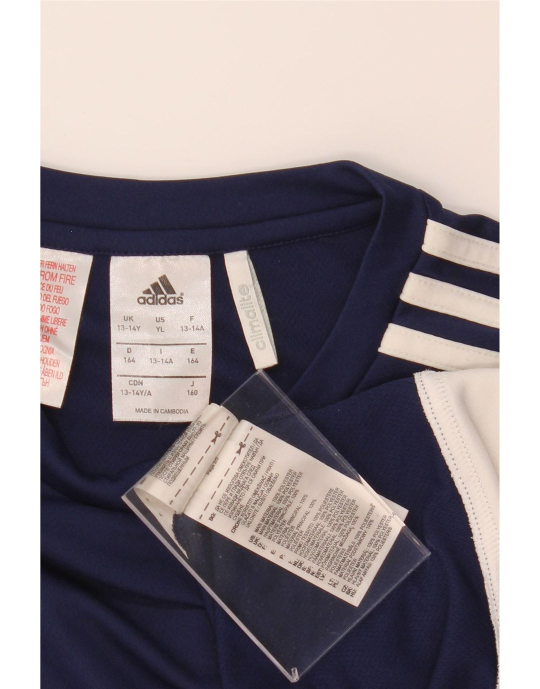 ADIDAS Boys Climalite T-Shirt Top 13-14 Years Navy Blue Polyester