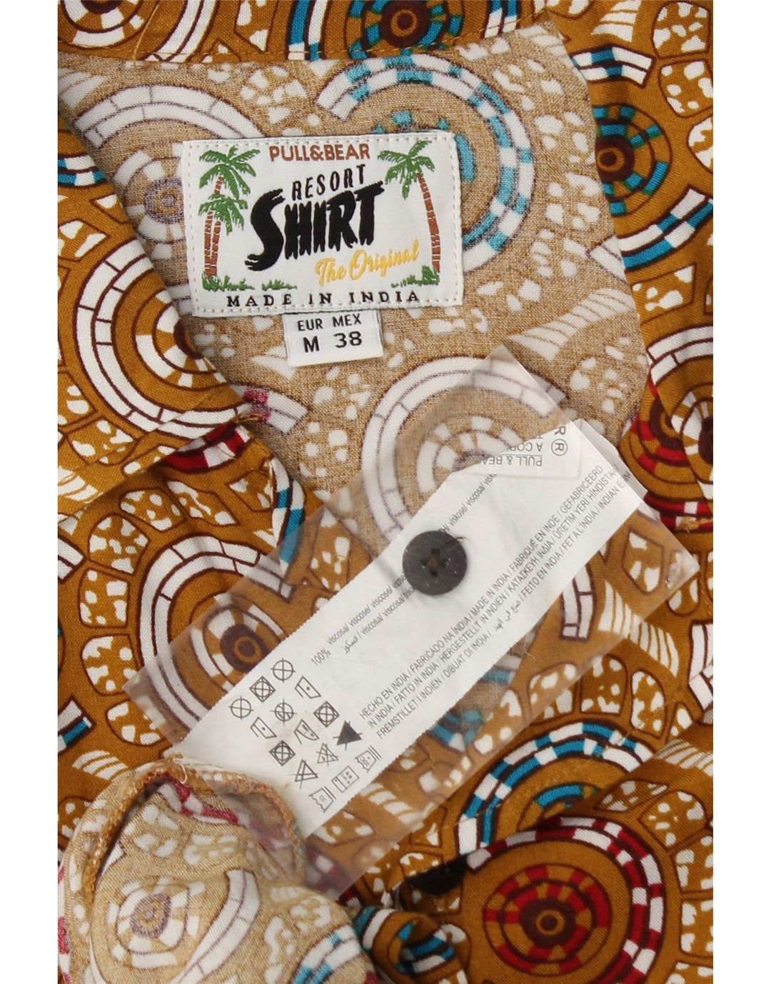 Pull & Bear Herren-Kurzarmhemd mittelbeige geometrische Viskose