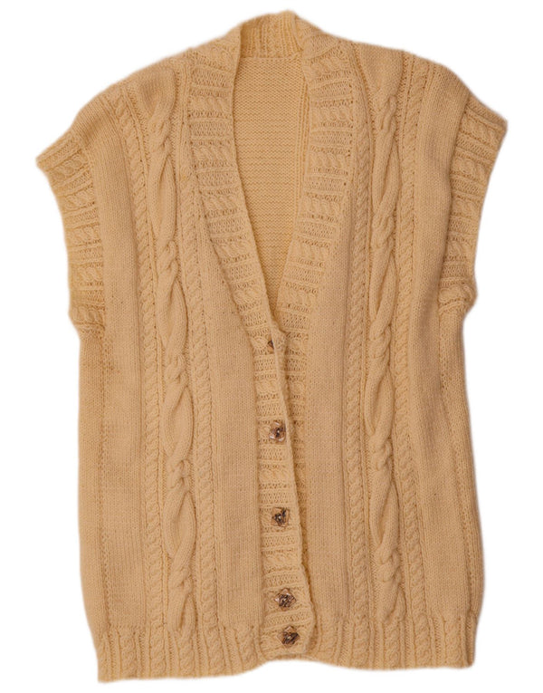 Vintage Damen Ärmelloser Cardigan Pullover UK 20 2XL Beige