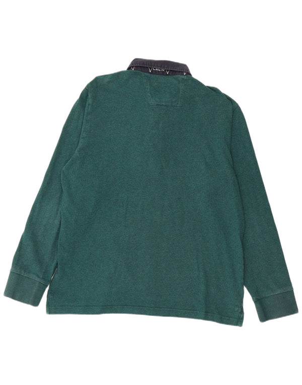 CREW CLOTHING Herren Langarm-Rugby-Poloshirt XL Grün Farbblock