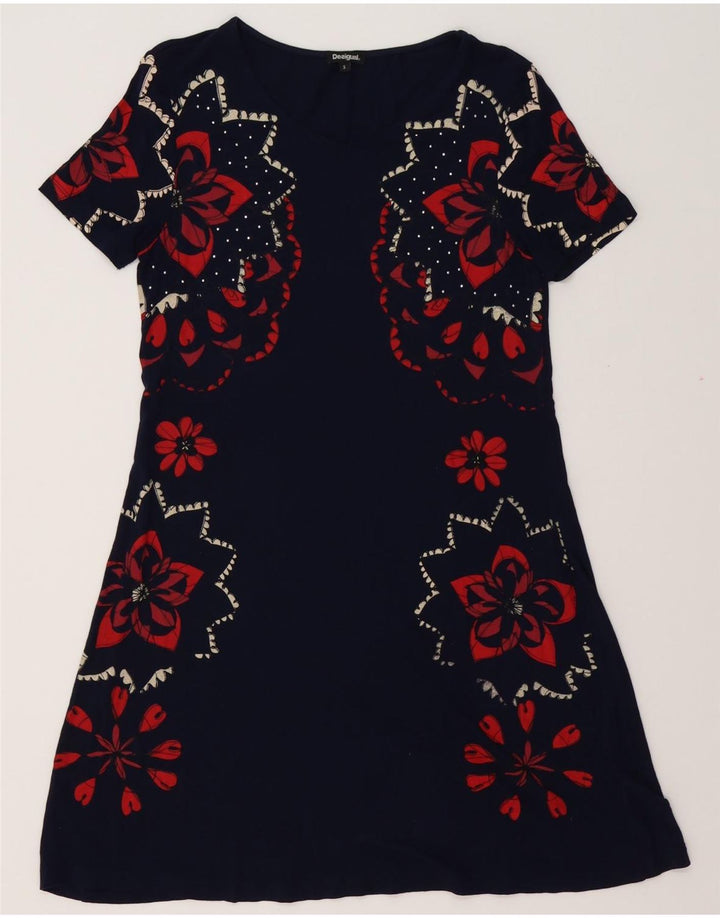 DESIGUAL Grafik-A-Linien-Kleid für Damen, Gr. 10, Größe S, Marineblau mit Blumenmuster