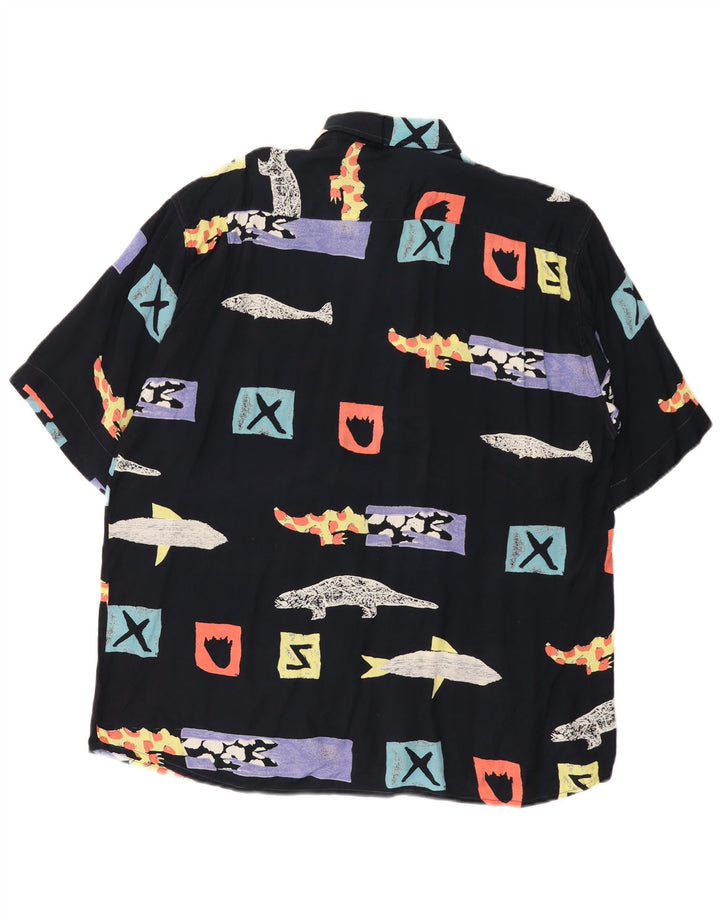 Cotton Club Herren-Hemd mit abstraktem Muster, kurzärmelig, groß, schwarze Viskose