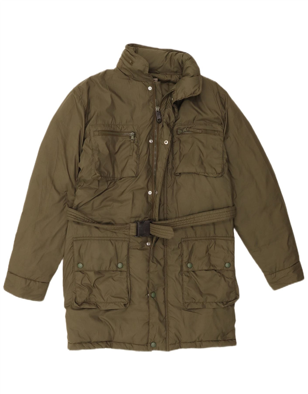 ALBERTO ASPESI Wattierter Damenmantel mit Kapuze, UK 14, mittleres Khaki, Polyester