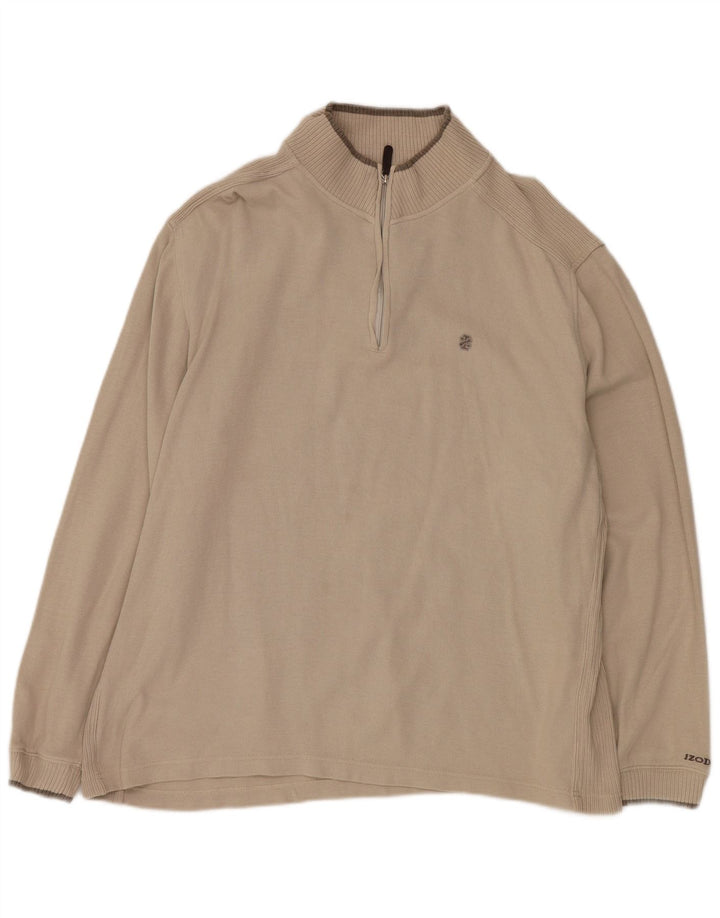 Izod Herren-Oberteil mit Reißverschluss, langärmlig, groß, beige Baumwolle