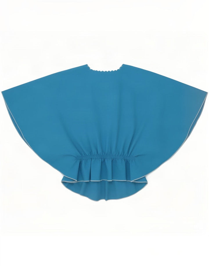 Vintage Damen Fledermaus-Top UK 12 Mittelblau geblümt