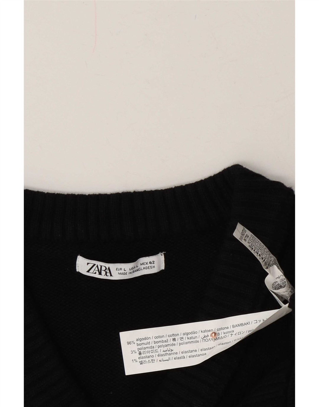 Zara Herren-Pullover mit V-Ausschnitt, groß, schwarze Baumwolle
