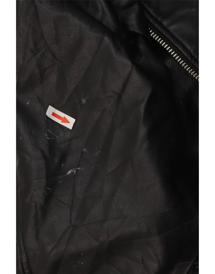 Zara Damen Crop Übergroße Bikerjacke aus Kunstleder UK 10 Small Schwarz