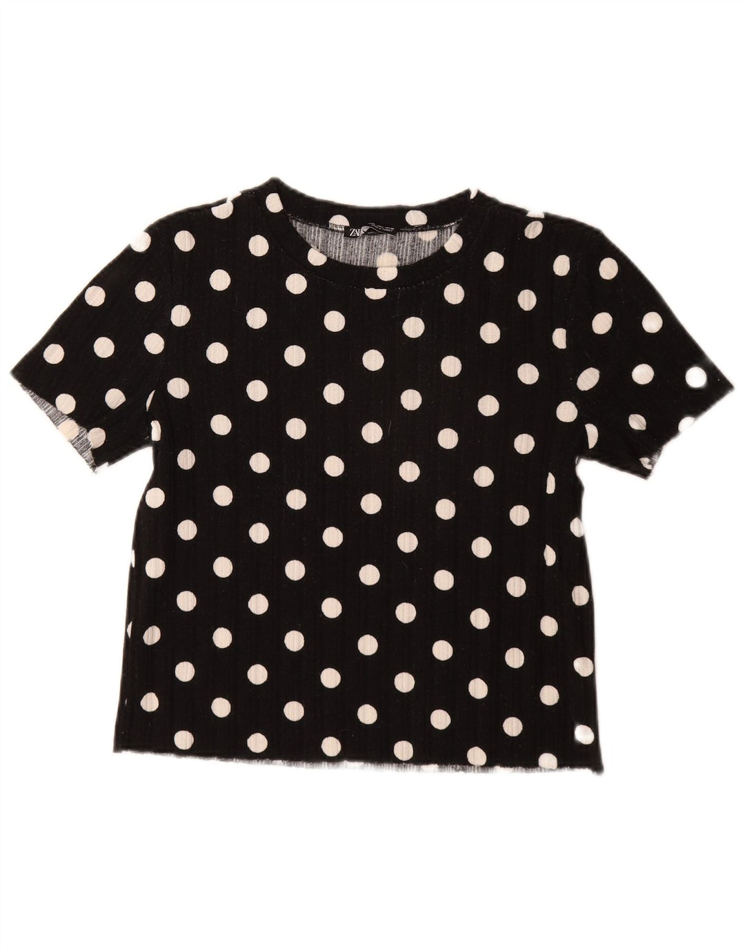 Zara Damen T-Shirt Top UK 14 Large Black Polka Dot