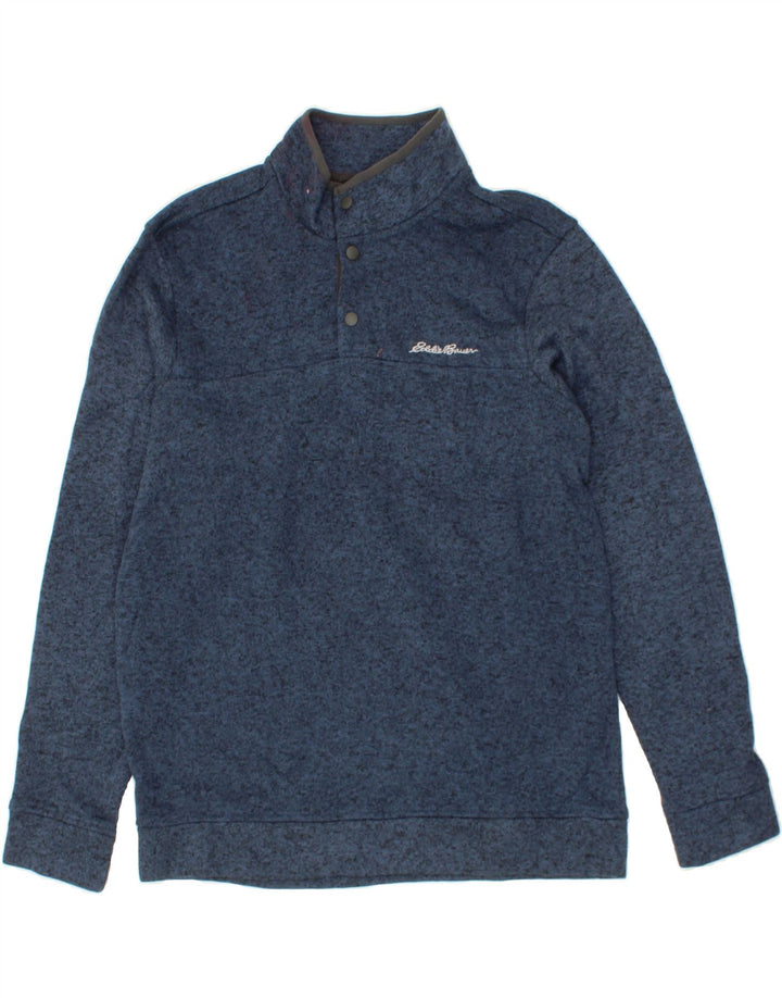 EDDIE BAUER Mens Button Neck Sweatshirt Jumper Large Navy Blue Flecked Vintage Eddie Bauer and Second-Hand Eddie Bauer from Messina Hembry 