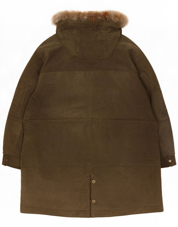 Vintage Damen Parka-Jacke aus Wildleder mit Kapuze, UK 24 4XL, Khaki-Leder