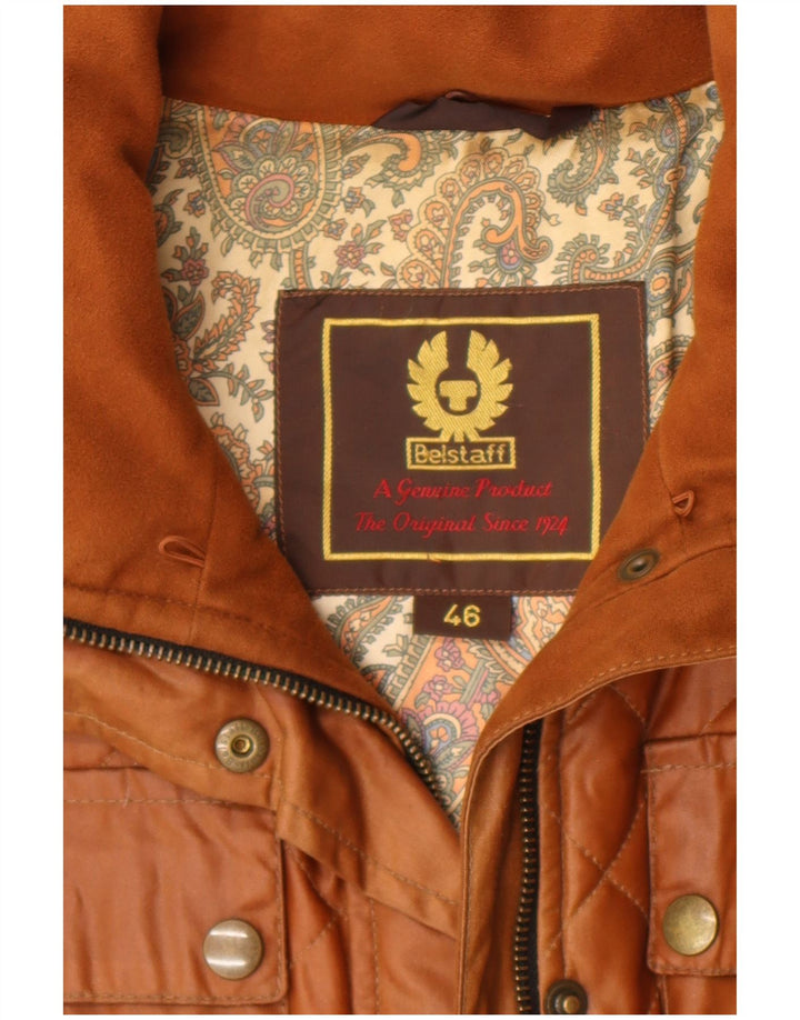 Belstaff Damen gesteppte gewachste Baumwolljacke IT 46 Large Beige Baumwolle