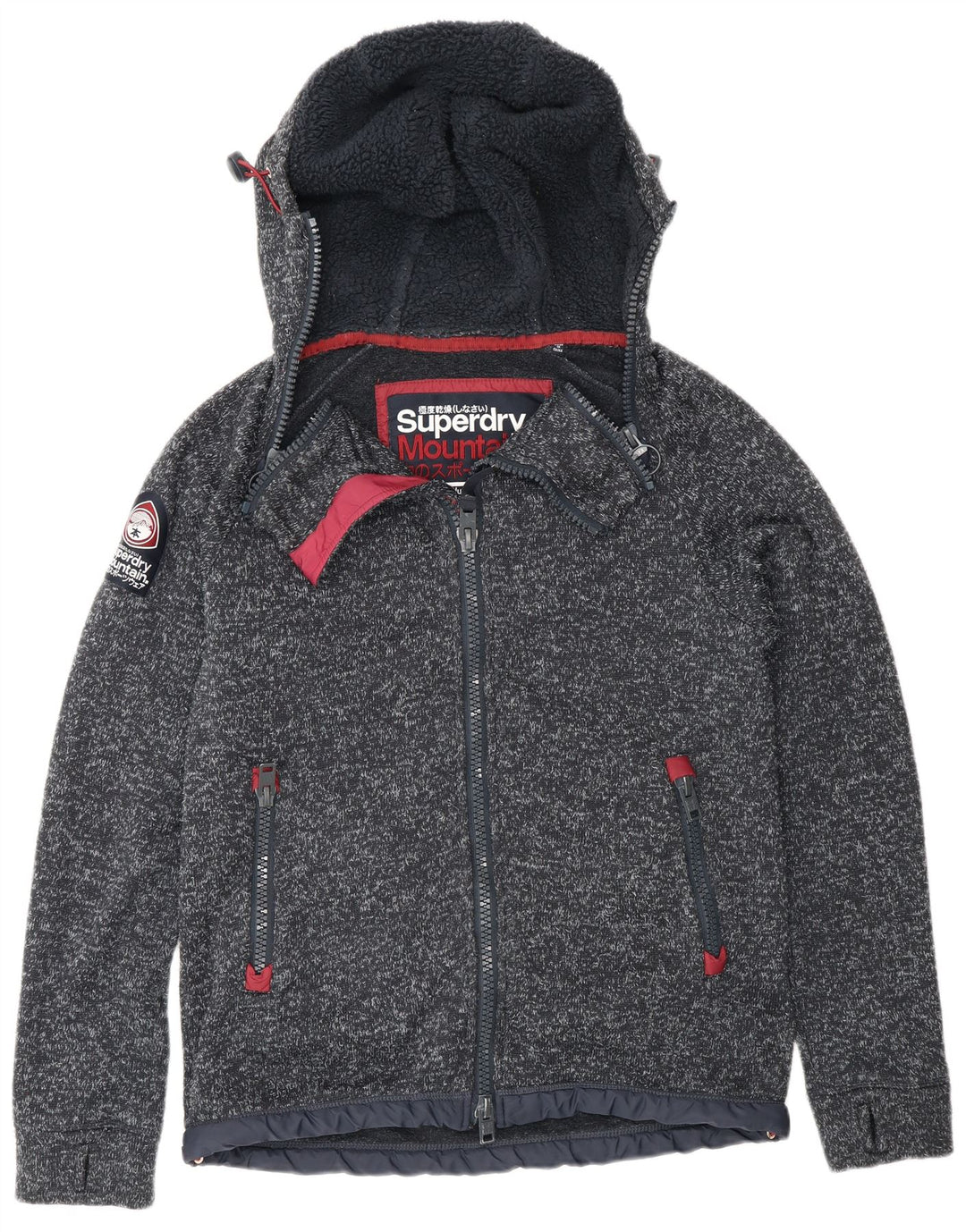 Superdry Herren-Kapuzenpullover mit Reißverschluss, UK 14, Mittelmarineblau geflecktes Polyester
