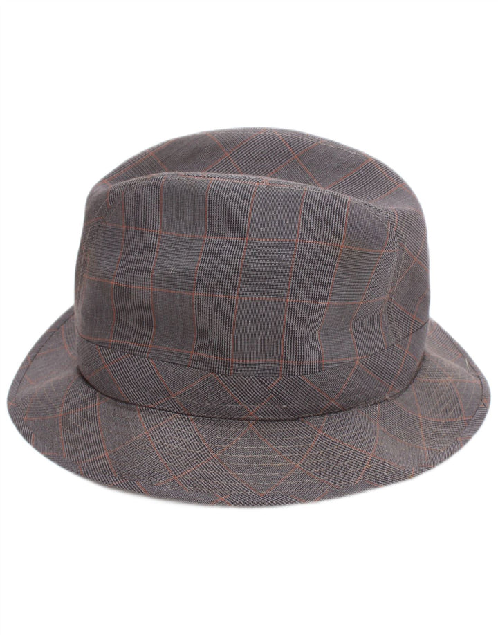 Vintage Herren-Fedora-Hut, groß, grau kariert, klassisch