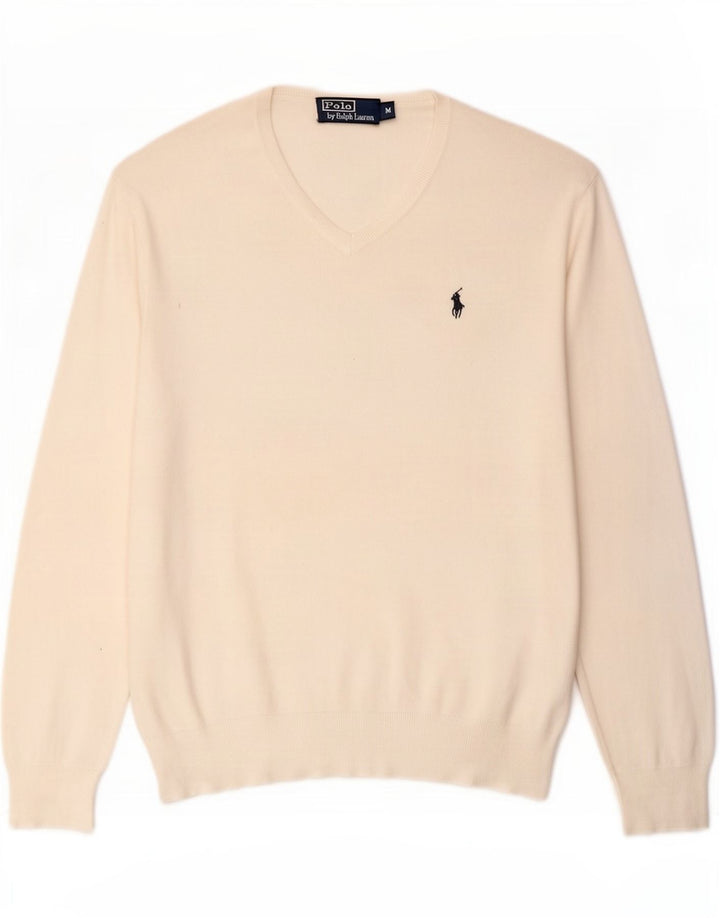 Polo Ralph Lauren Herren-Pullover mit V-Ausschnitt, mittelweiße Baumwolle