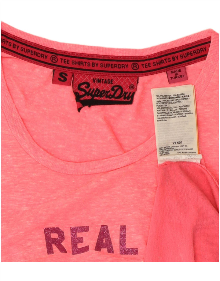 Superdry Damen Grafik-T-Shirt-Oberteil UK 8 Small Pink Tie Dye Polyester