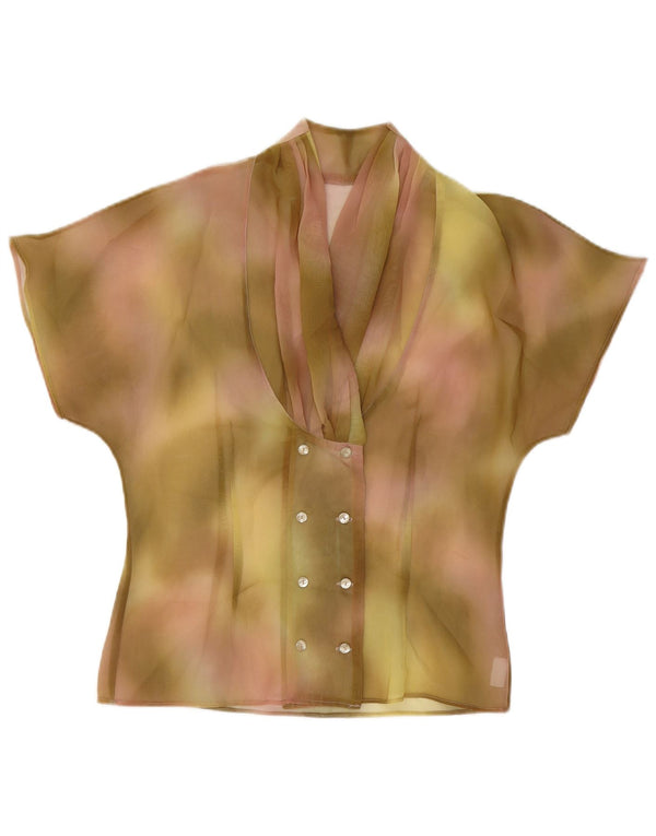 Vintage Damen Durchsichtige Hemdbluse UK 12 Mittelgrün Tie Dye