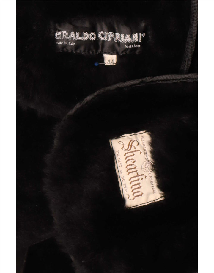 Vintage Damen Shearling Mantel EU 44 XL Schwarz Geometrisch