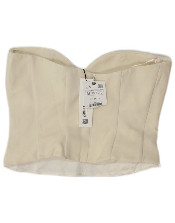 Zara Damen Crop Trägerloses Korsett-Top UK 12 Medium Off White Polyester