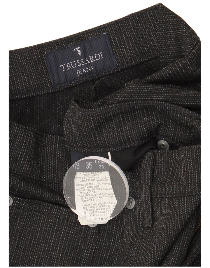 TRUSSARDI Gerade Freizeithose für Herren W33 L31 Graues Nadelstreifen-Polyester