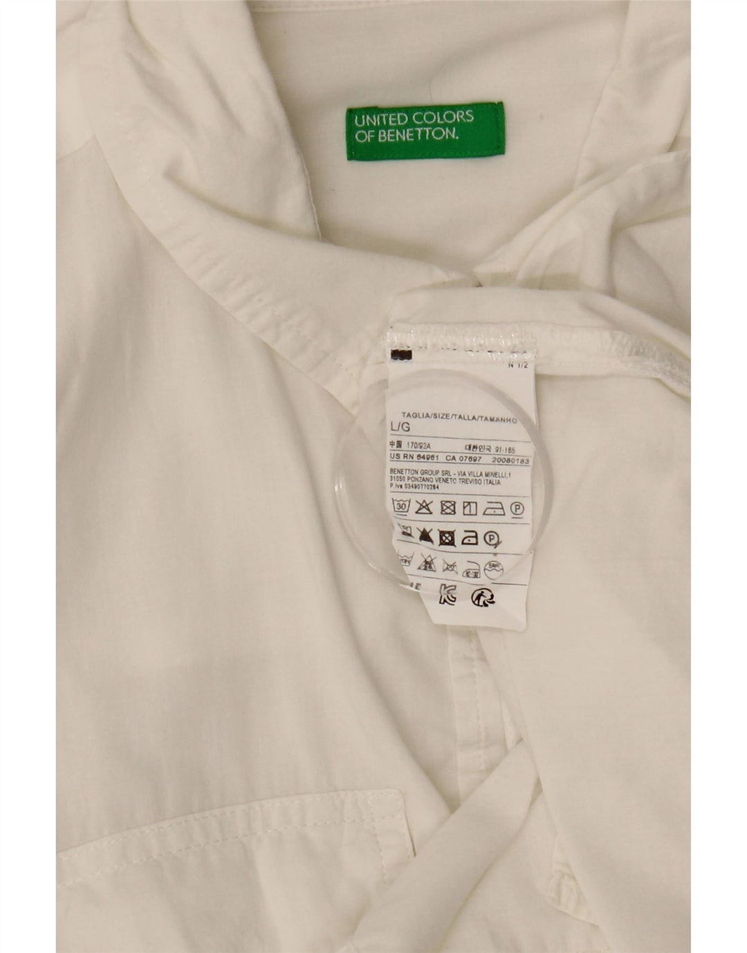 BENETTON Damen Crop-Oversize-Hemd UK 16 Large Weiße Baumwolle