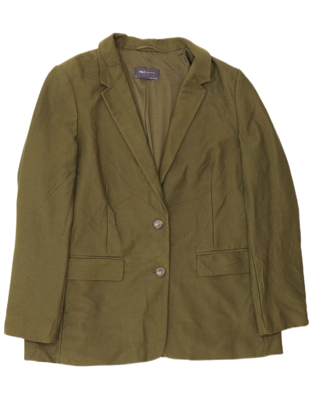 Marks & Spencer Damen 2-Knopf-Blazerjacke UK 18 XL Khaki Baumwolle