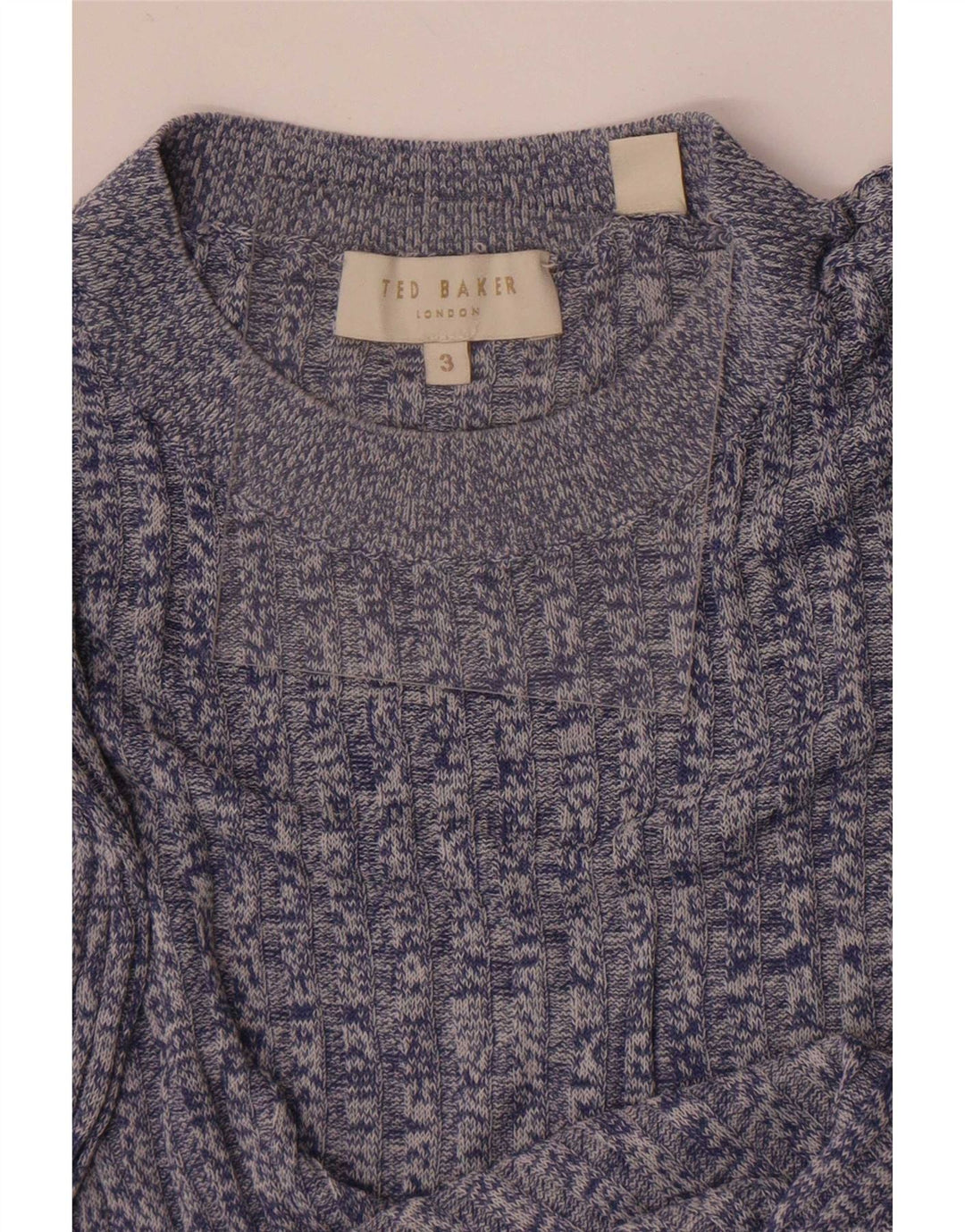 Ted Baker Damen-Pullover mit Rundhalsausschnitt, Größe 3, mittelblau meliert