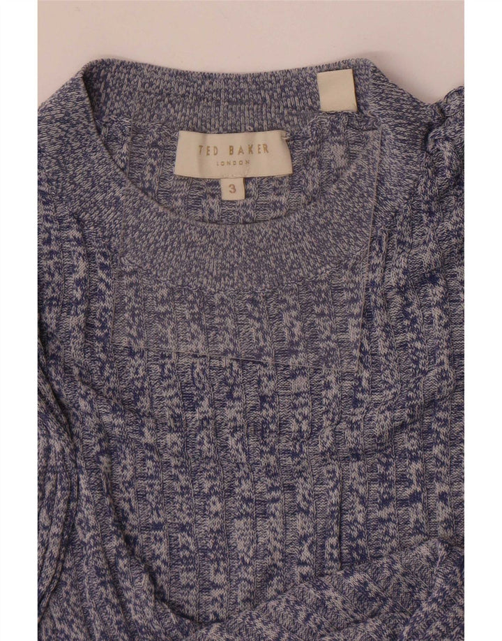 Ted Baker Damen-Pullover mit Rundhalsausschnitt, Größe 3, mittelblau meliert