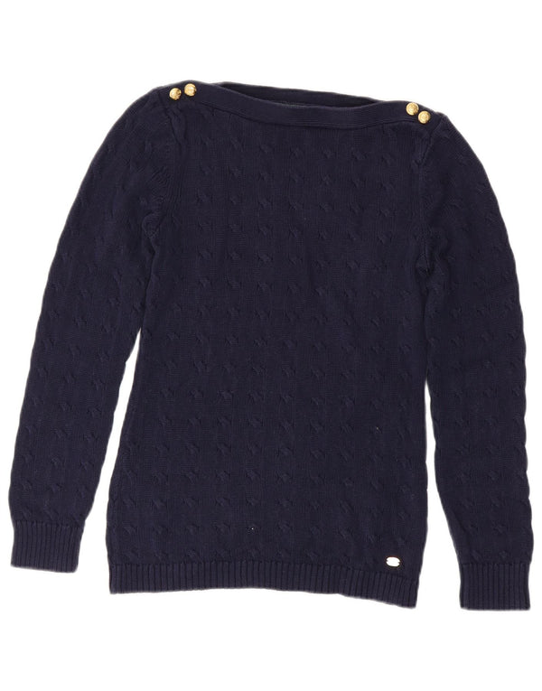 Ralph Lauren Damen-Pullover mit U-Boot-Ausschnitt, UK 12, mittelmarineblaue Baumwolle