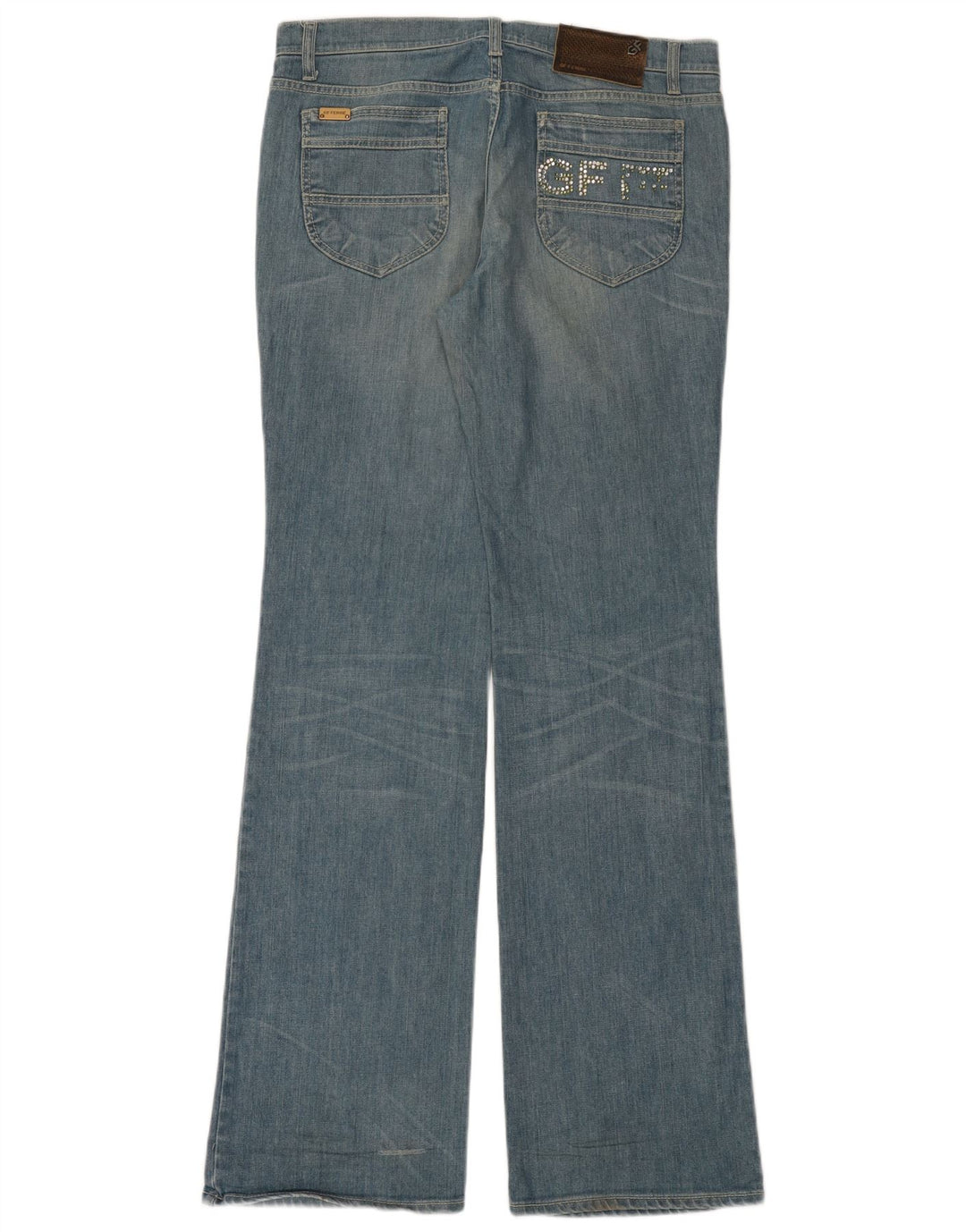 Gianfranco Ferre Damen Grafik-Bootcut-Jeans W31 L35 Blaue Baumwolle