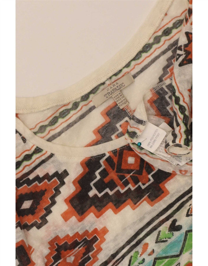 Zara Damen T-Shirt Top UK 14 Medium Mehrfarbig Geometrisch Polyester